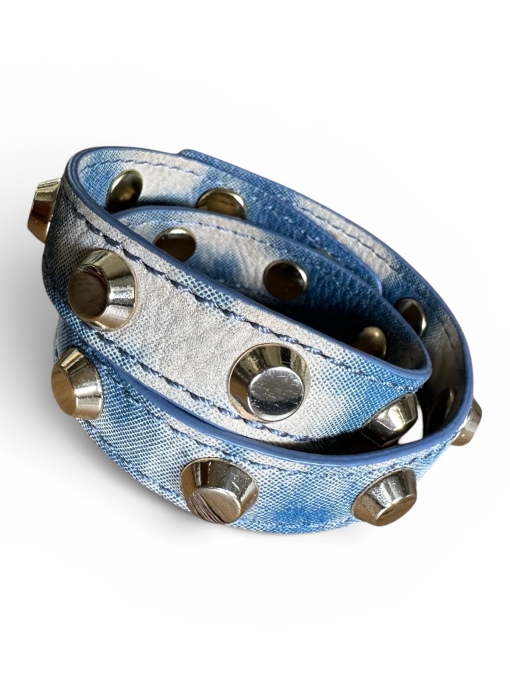 Vintage Michael Kors Double Wrap Bracelet Distressed Blue/Tan Leather Gold Stud